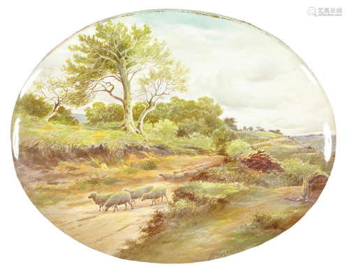 Late 19th century A Royal Doulton porcelain plaque of sheep grazing