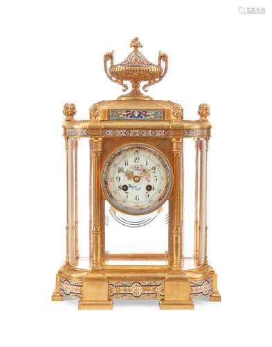 Retailed by Tiffany and CompanyLate 19th/early 20th century A French champlevé enamel, bronze, and glass clock