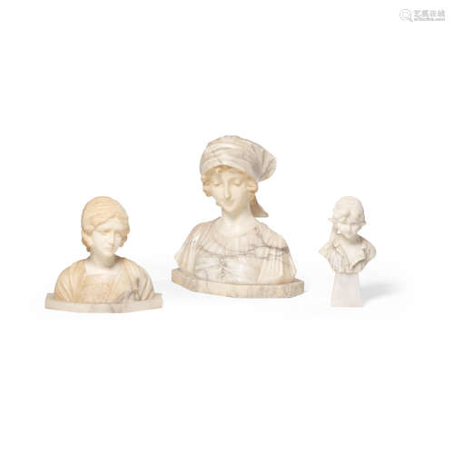 Late 19th/early 20th century A group of three Italian marble, onyx, and alabaster Busts of young women