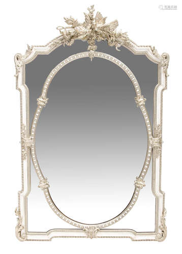 In the manner of Maison Jansen, 20th century A Louis XVI Painted and Silver Giltwood Mirror