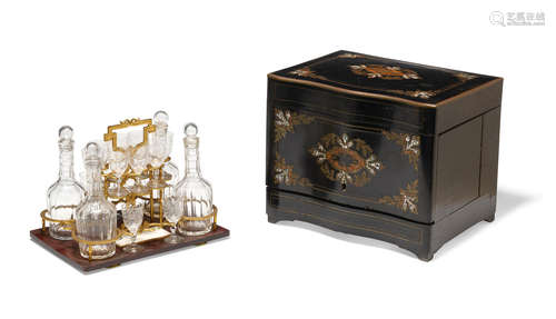 Second half 19th century A Napoleon III marquetry inlaid ebonized cave á liqueur