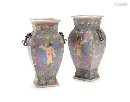 20th century A Pair of Chinese Cloisonné Decorated Porcelain Vases