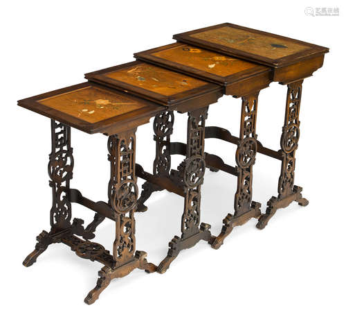 20th century A nest of four inlaid Quartetto tables in the Japanese style