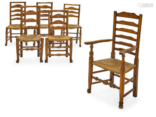 19th century An Assembled Set of  Six Provincial Louis XVI Style Mixed Wood and Rush Chairs