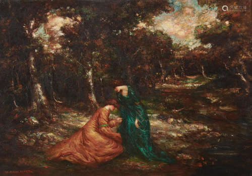 Two elegant ladies in a wooded landscape 16 3/4 x 24 1/4in (42.5 x 61.2cm) William Alison Martin(British, 1878-1936)