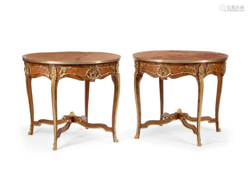 20th century A Pair of Louis XV Style Gilt Bronze Mounted Kingwood Tables