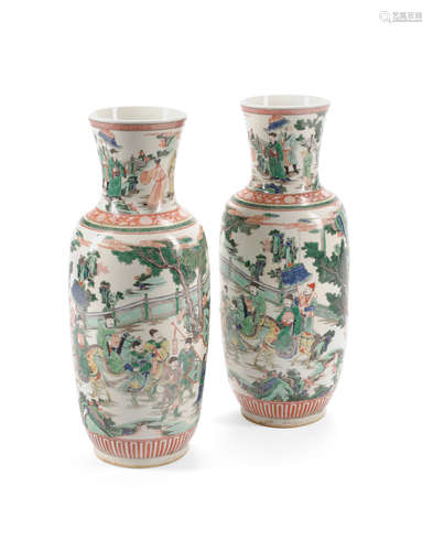 20th century A Pair of Chinese Export Famille Verte Porcelain Vases