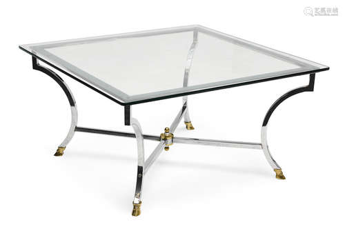 Circa 1970 A Glass Top Brass and Chromed Metal Low Table