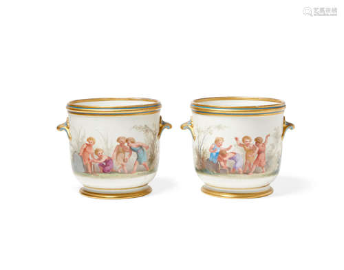 19th century A pair of Sèvres style porcelain cache pots