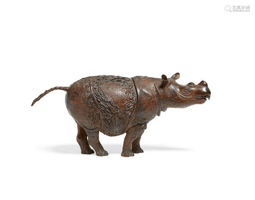 A patinated bronze rhinoceros