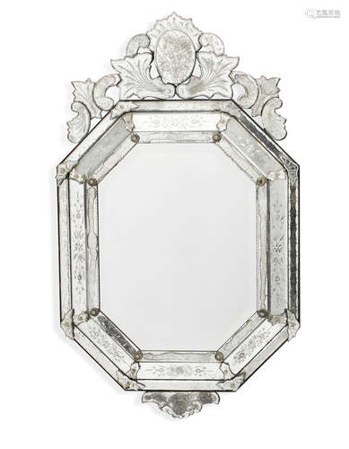 20th century A Venetian Style Etched Glass Framed Mirror