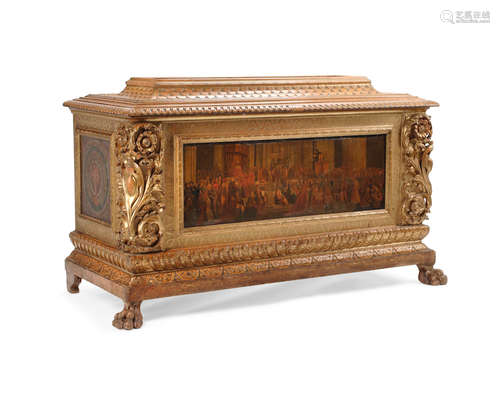 An Italian Renaissance Style Parcel Gilt and Painted Wood Cassone