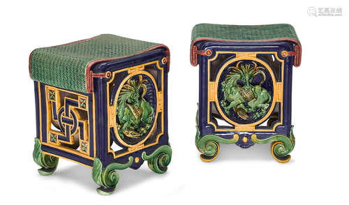 Circa 1880 A Pair of Minton Majolica Chinese Dragon Garden Seats