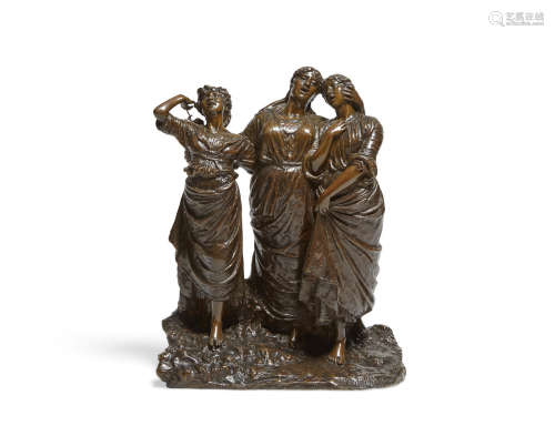 A patinated bronze group: Canto d'amoreCostantino Barbella (Italian, 1852-1925)