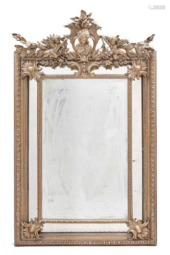 Late 19th century A Louis XVI Style Painted Composition and Wood Mirror