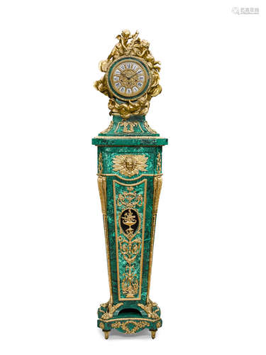 20th century A Louis XVI style gilt bronze mounted malachite tall Clock