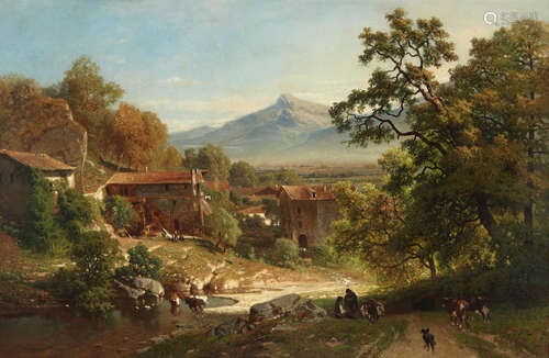 Le village dans la vallée 24 1/2 x 37in (62.3 x 94cm) Joseph Quinaux(Belgian, 1822-1895)