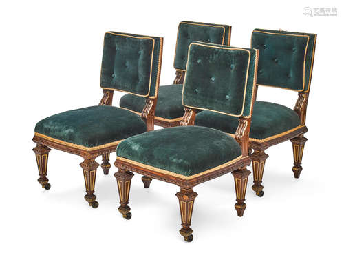 Late 19th century Set of Four Holland & Sons Parcel Gilt Mahogany Chairs