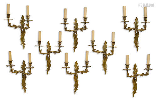 20th century A Set Of Eight Louis Xv Style Gilt Bronze Two Light Sconces