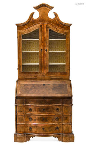 Third quarter 18th century An Italian Rococo Inlaid Walnut Secretary Bookcase