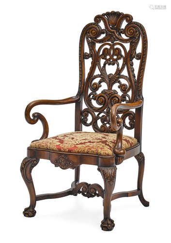 Late 19th century A William & Mary style walnut armchair