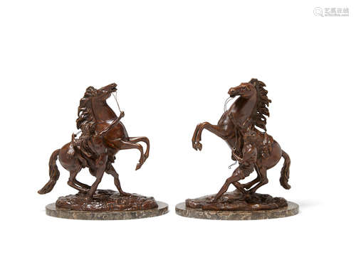 A pair of bronze figures of the Marly HorsesCast after a Model by Guillaume Coustou I (French, 1677-1746)