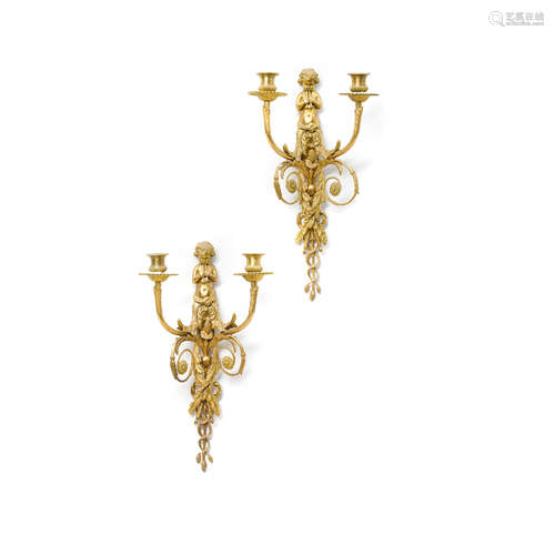 Fourth quarter 19th century A Pair of Louis XVI Style Gilt Bronze Two Light Sconces