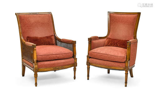 20th Century Two Similar Louis XVI Style Mahogany Bergères