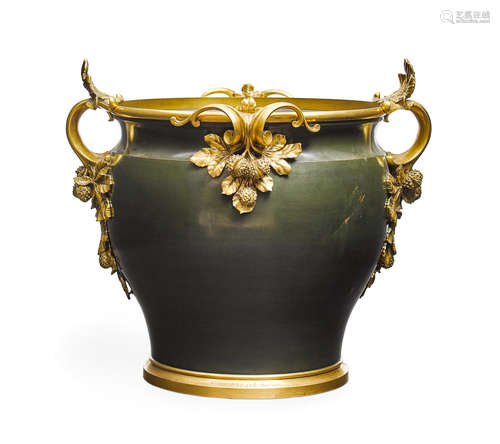 Last quarter 19th century  A French parcel gilt and patinateD bronze Chestnut JardinièreChristofle & Cie., Paris