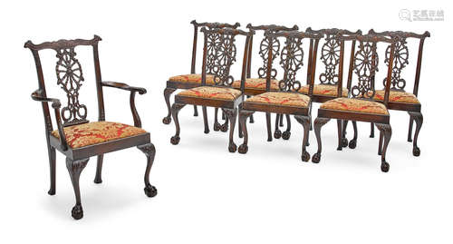 Late 19th century A Set of Eight George III style mahogany dining chairs