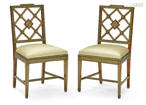 In the manner of Heinrich Gambs, 19th century Pair of Baltic Neoclassical brass mounted mahogany side chairs