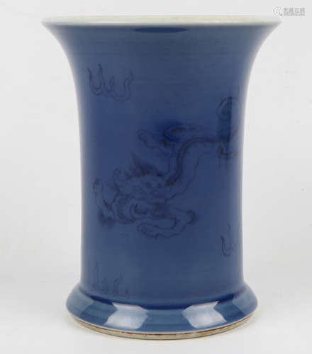 A Chinese Blue Glazed Porcelain Brush Pot