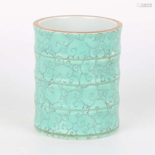A Chinese Green Glazed Porcelain Porcelain Brush Pot