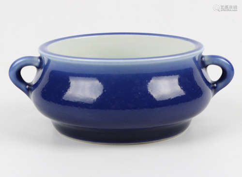 A Chinese Blue Glazed Porcelain Incense Burner