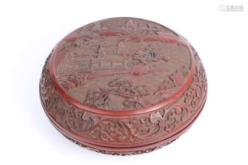 A Chinese Carved Tixi Lacquer Round Box with Cover