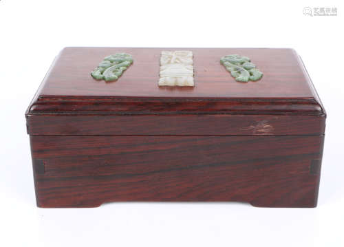 A Chinese Carved Rosewood Square Box with Cover
