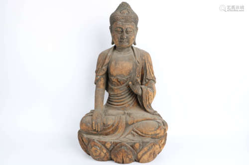 A Chinese Carved Wood Buddha