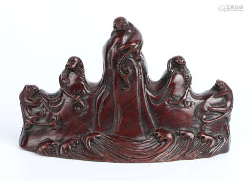 A Chinese Carved Zitan Brush Rest