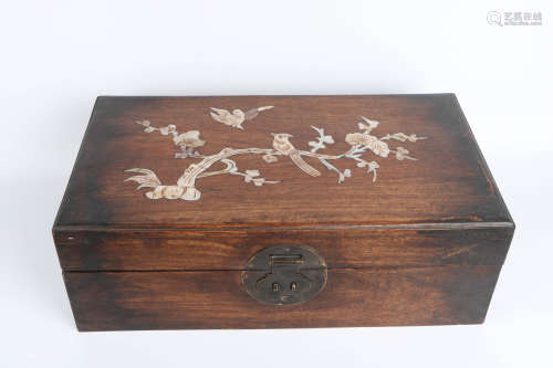 A Chinese Carved Huanghuali Square Box with Cover