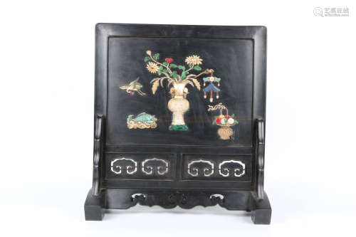 A Chinese Carved Zitan Square Box with Cover