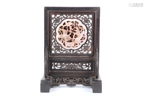 A Chinese Carved Zitan Table Screen