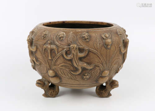 A Chinese Carved Yixing Clay Bowl