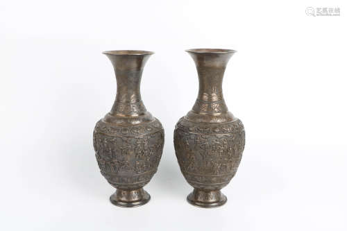 A Pair of Chinese Silver Vases