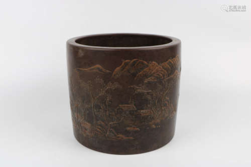 A Chinese Carved Yixing Clay Brush Pot