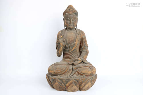 A Chinese Carved Wood Buddha