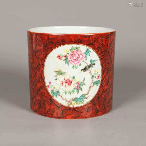 A Chinese Stone-Pattern Glazed Porcelain Brush Pot
