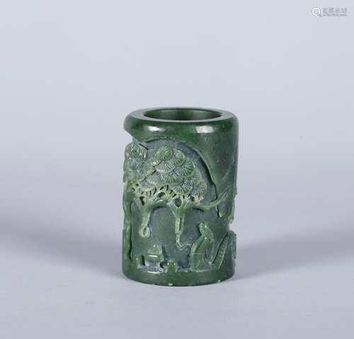 A Chinese Carved Jade Brush Pot