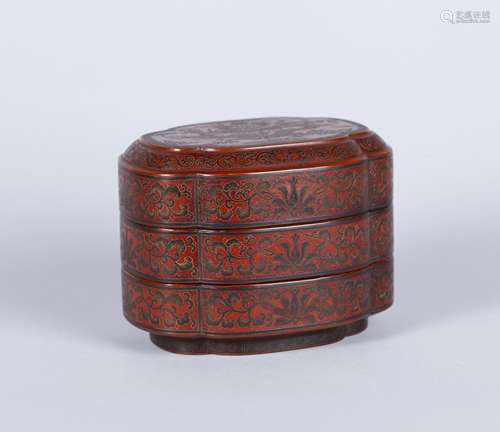 A Chinese Carved Tixi Lacquer Round Box with Cover