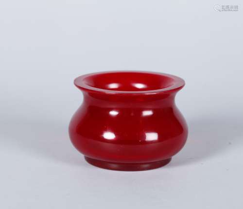 A Chinese Carved Red Peking Glass Incense Burner