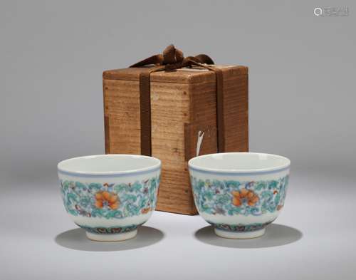 A Pair of Chinese Dou-Cai Porcelain Cups